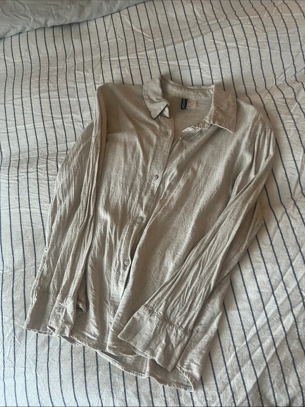 H&M Light Beige Linen Casual Button-Down Shirt